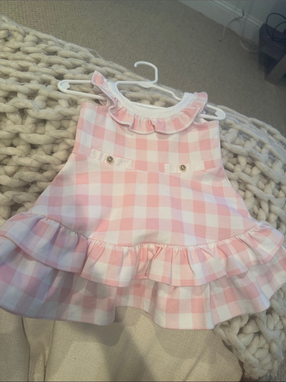 Janie and Jack Pink and White Gingham Ruffle Dress